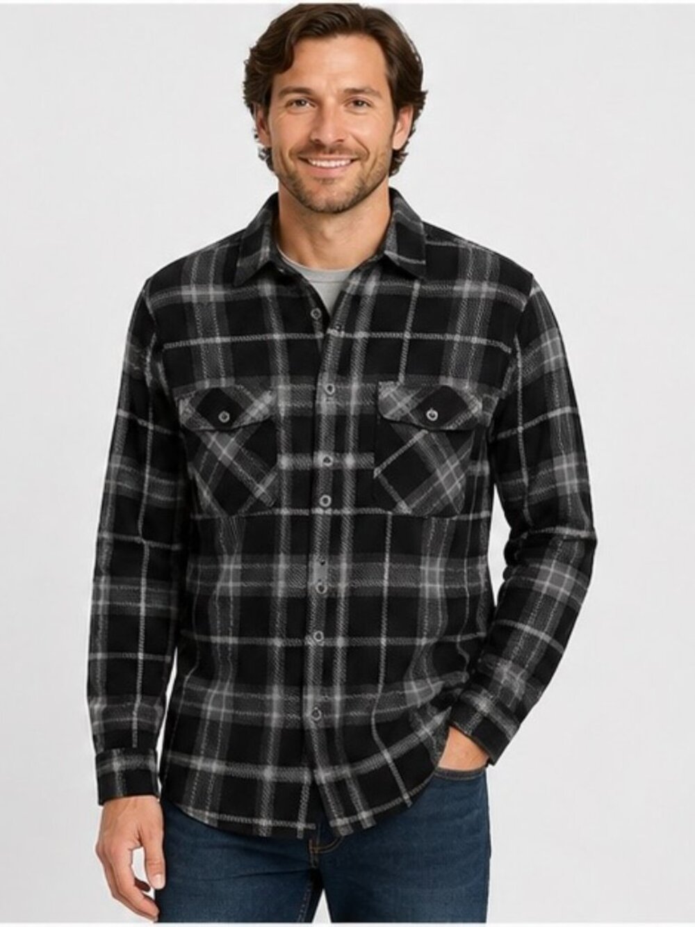 Freedom Foundry Dry Goods Men's Black Gray Plaid Flannel Shirt Medium